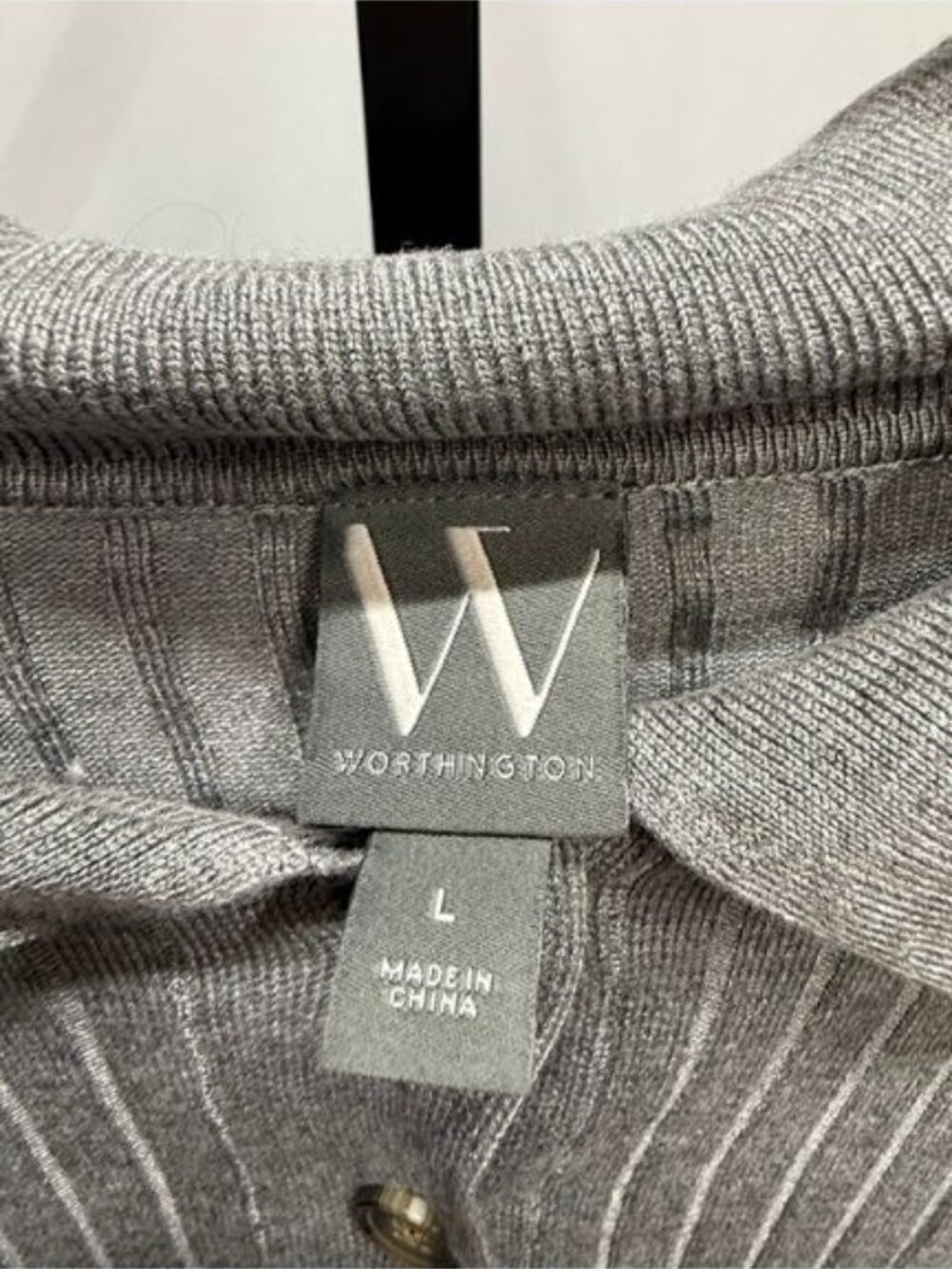Worthington Grey Ribbed Collared Button Sweater - Picture 3 of 5